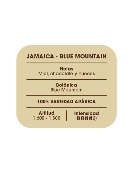 Etiqueta información café  Jamaica Blue Mountain