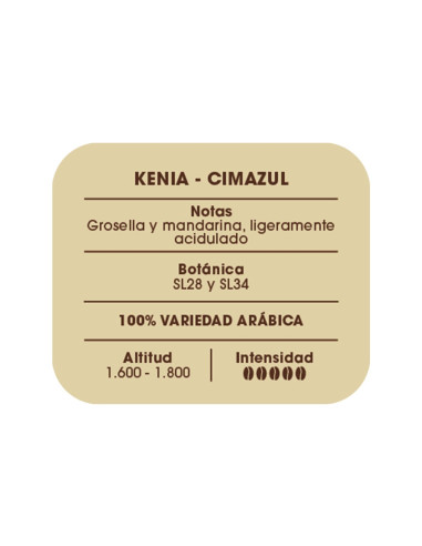 Etiqueta información café  Kenia Cimazul