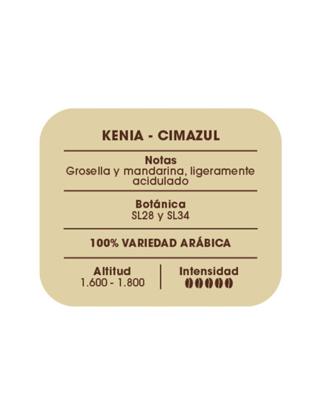 Etiqueta información café  Kenia Cimazul