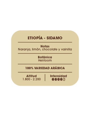 Etiqueta información café  Etiopía Sidamo