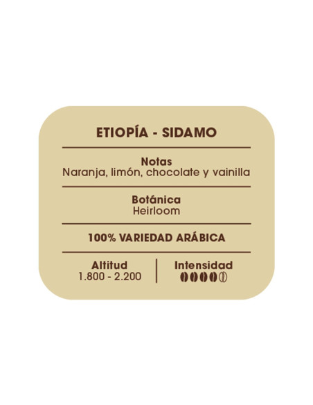 Etiqueta información café  Etiopía Sidamo