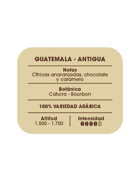 Etiqueta información café  Guatemala Antigua
