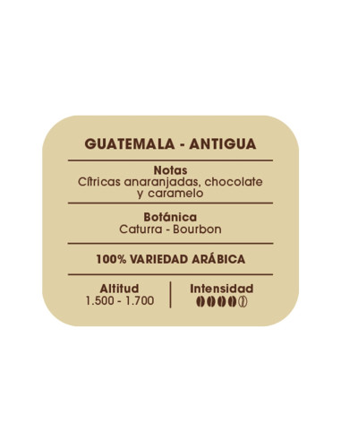 Etiqueta información café Guatemala Antigua