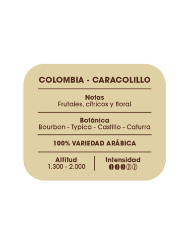Etiqueta información café  Colombia, Caracolillo