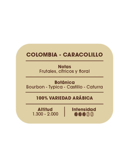 Etiqueta información café  Colombia, Caracolillo