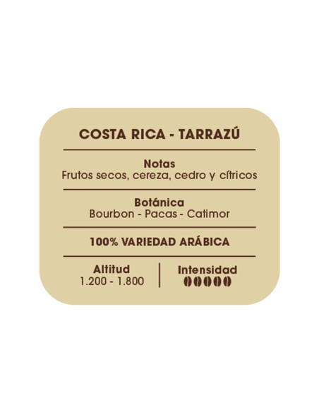 Etiqueta información café Costa Rica, Tarrazú