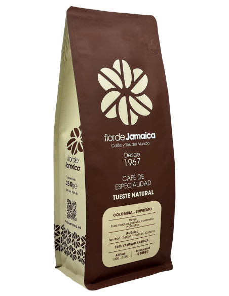 Bolsa 250g café Colombia, Supremo vista lateral