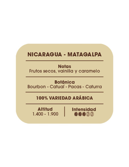 Etiqueta información café Nicaragua, Matagalpa